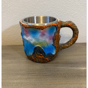 imitation mineral crystal mug Resin Blue/Rust/Orange stainless steel